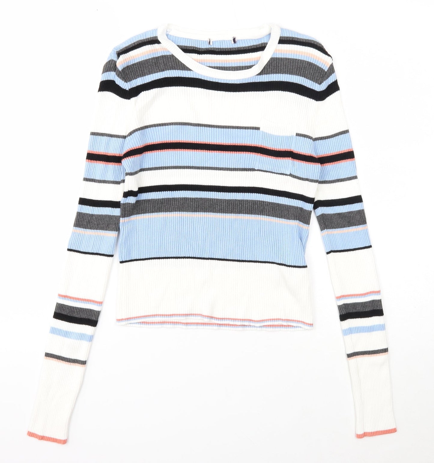Marks and Spencer Womens Multicoloured Scoop Neck Striped Viscose Pullover Jumper Size 14