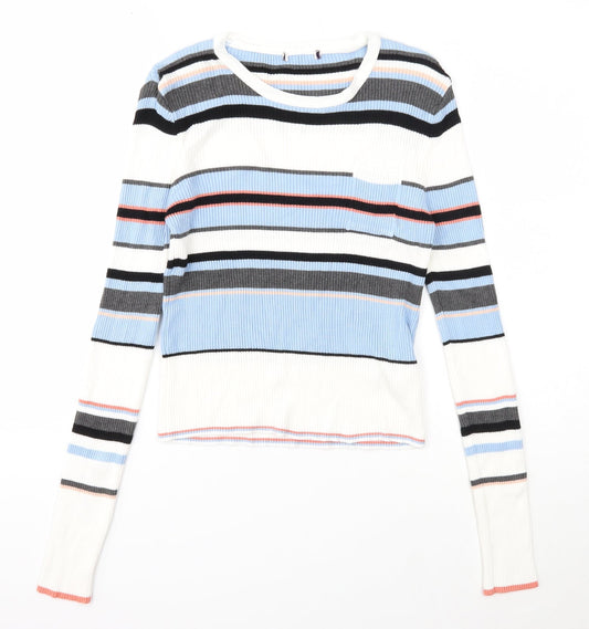 Marks and Spencer Womens Multicoloured Scoop Neck Striped Viscose Pullover Jumper Size 14