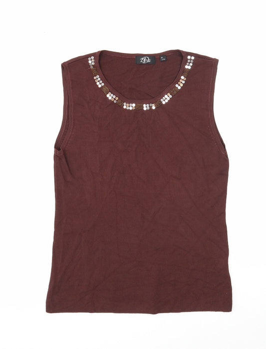 Diva Womens Brown Viscose Basic Tank Size L Scoop Neck