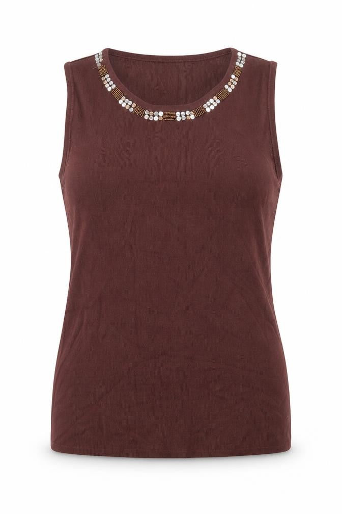 Diva Womens Brown Viscose Basic Tank Size L Scoop Neck