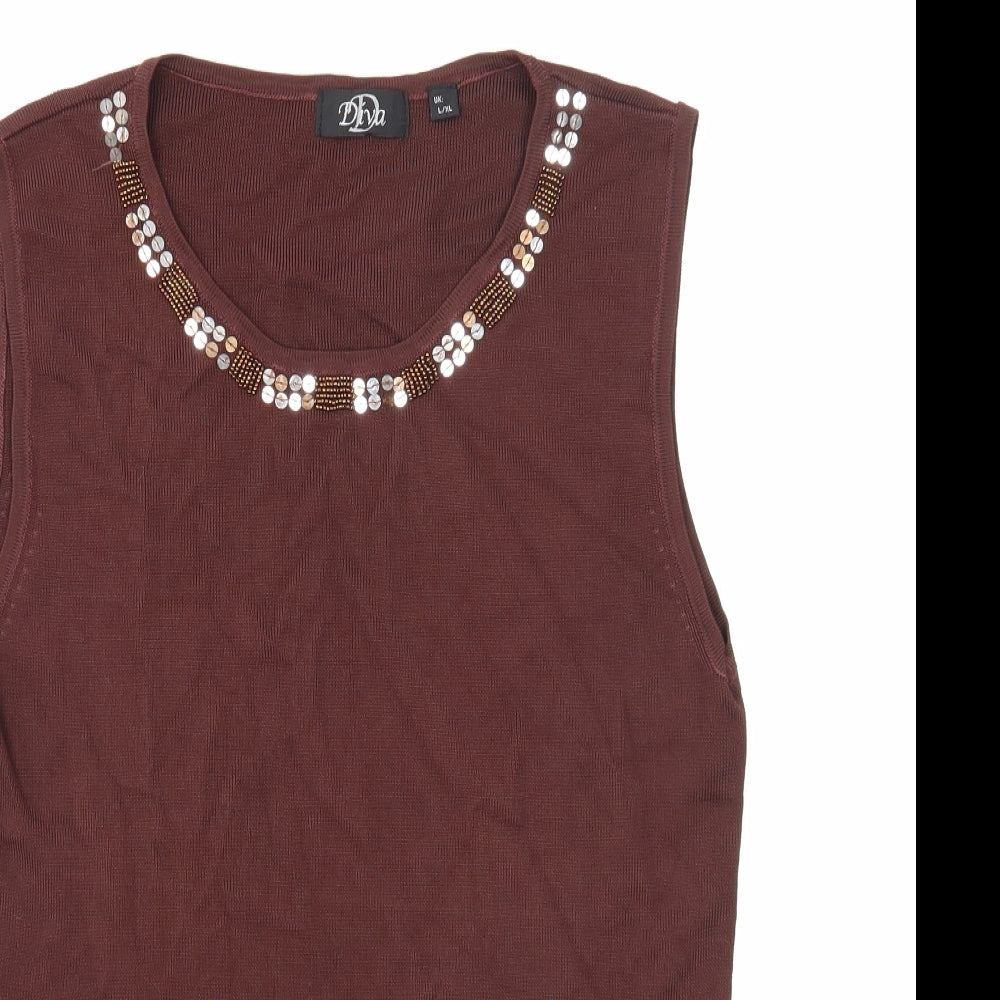 Diva Womens Brown Viscose Basic Tank Size L Scoop Neck