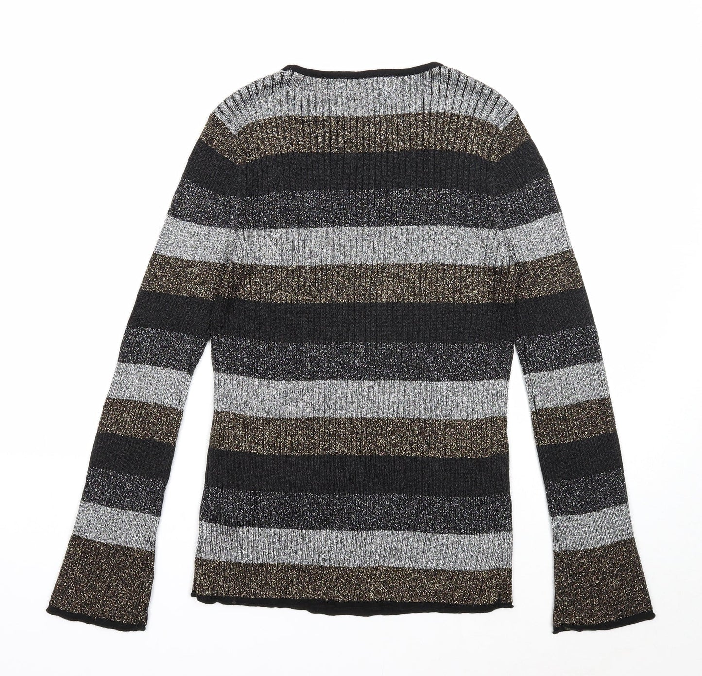 Papaya Womens Multicoloured Round Neck Striped Viscose Pullover Jumper Size 14