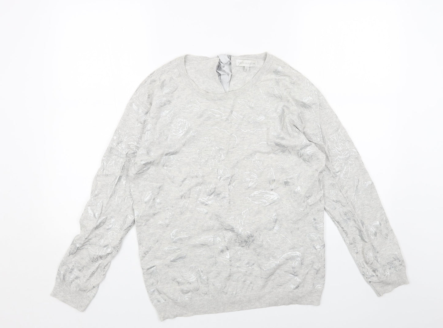 RJR.John Rocha Womens Grey Round Neck Geometric Acrylic Pullover Jumper Size 14