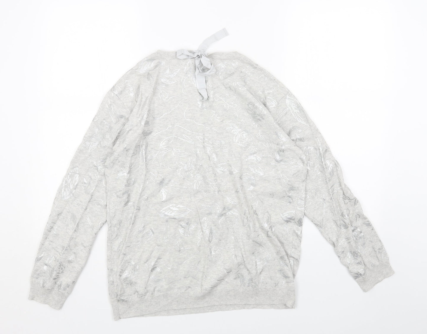RJR.John Rocha Womens Grey Round Neck Geometric Acrylic Pullover Jumper Size 14
