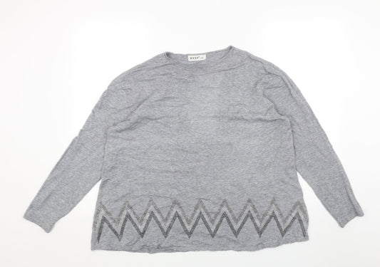 EVISU Womens Grey Round Neck Cotton Pullover Jumper Size XL