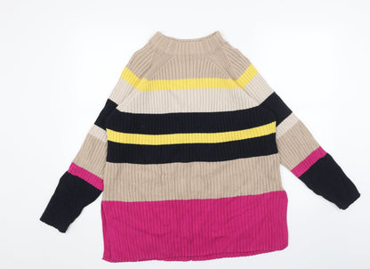 Marks & Spencer Womens Beige High Neck Striped Acrylic Pullover Jumper Size M