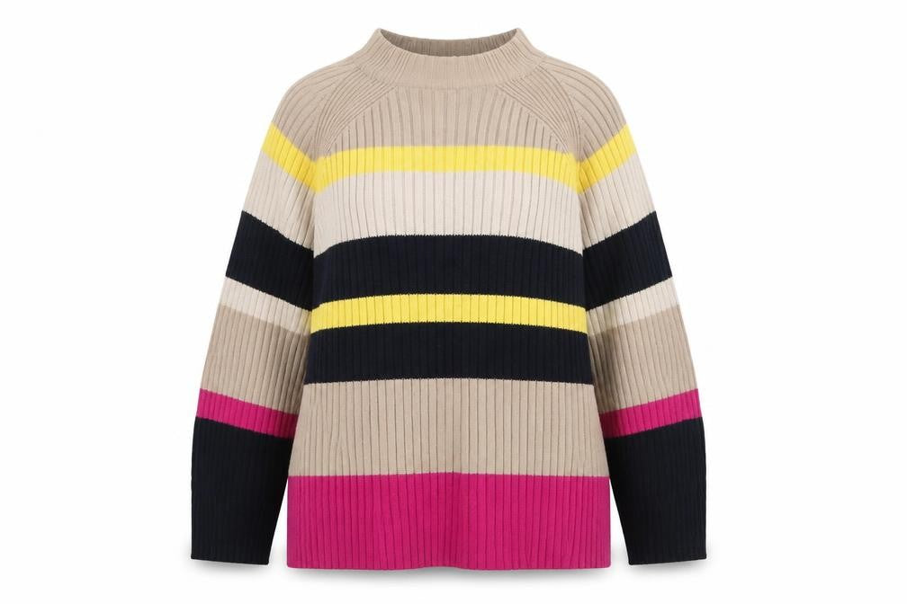 Marks & Spencer Womens Beige High Neck Striped Acrylic Pullover Jumper Size M
