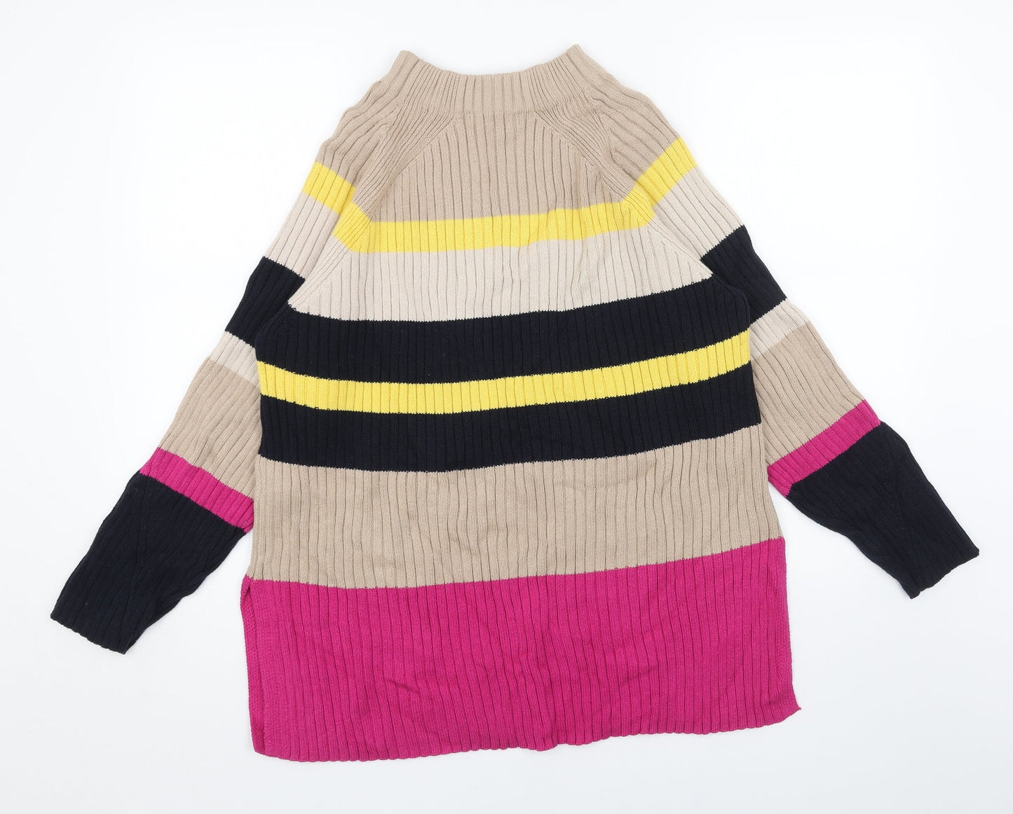 Marks and Spencer Womens Beige High Neck Striped Acrylic Pullover Jumper Size M