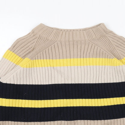 Marks & Spencer Womens Beige High Neck Striped Acrylic Pullover Jumper Size M