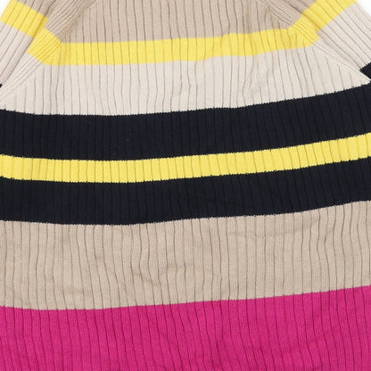 Marks & Spencer Womens Beige High Neck Striped Acrylic Pullover Jumper Size M