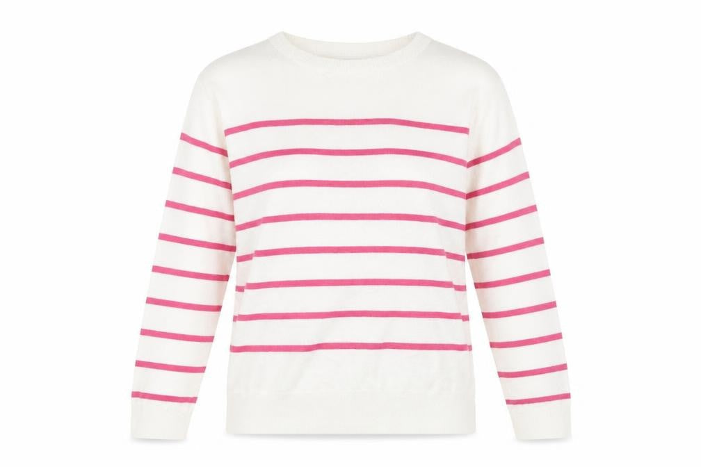 Marks & Spencer Womens White Round Neck Striped Acrylic Pullover Jumper Size 12