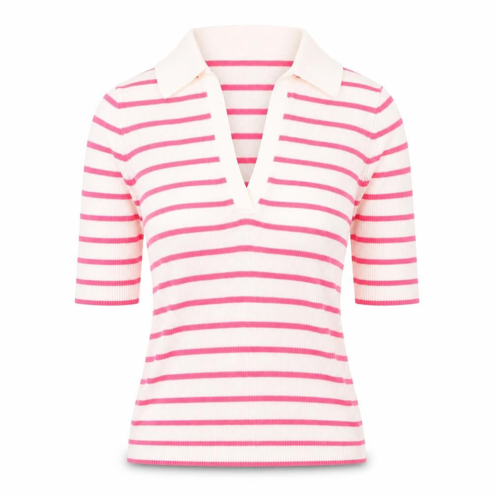 Marks & Spencer Womens Pink Collared Striped Cotton Pullover Jumper Size M - Ribbed