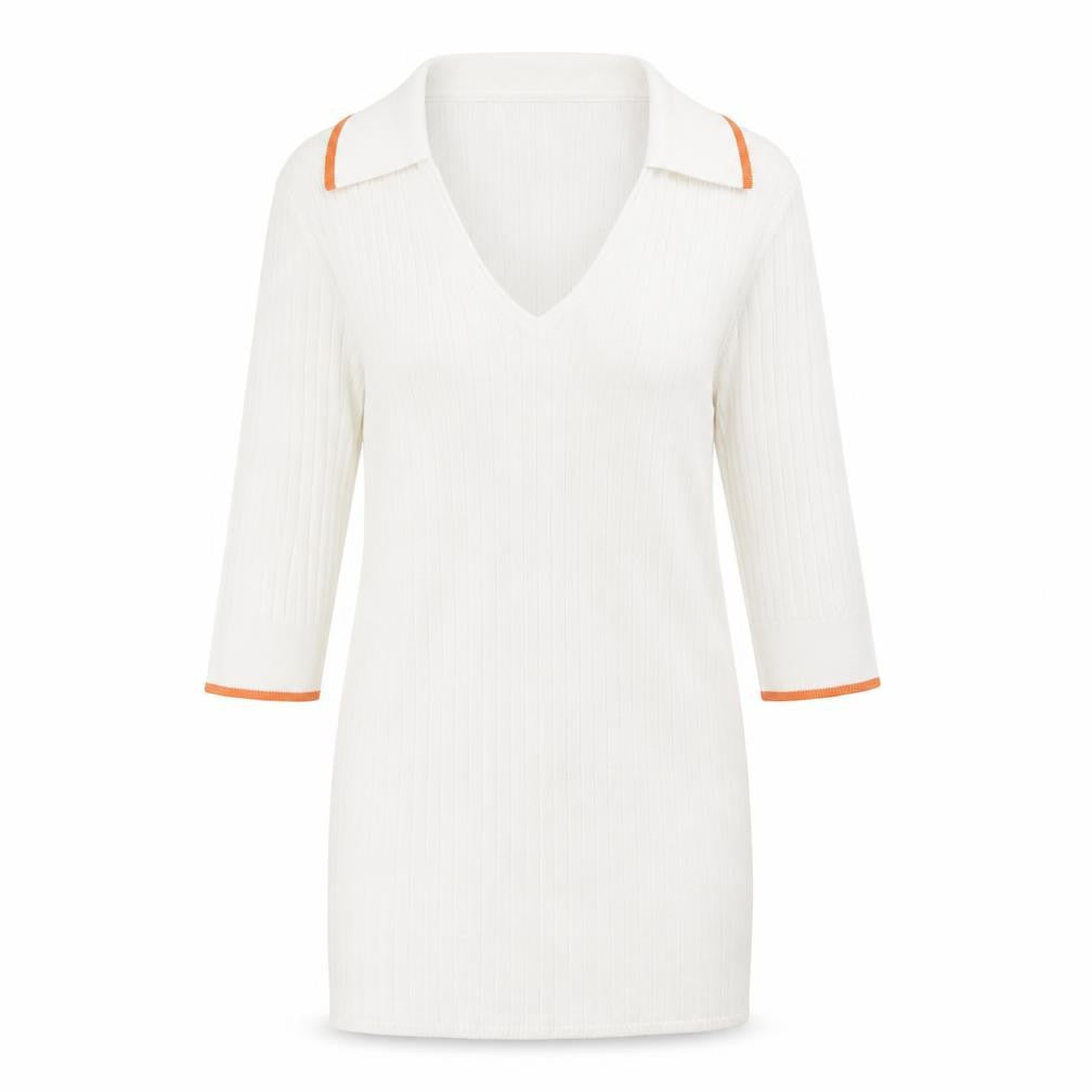 Marks & Spencer Womens White Collared Viscose Pullover Jumper Size 8 - Ribbed