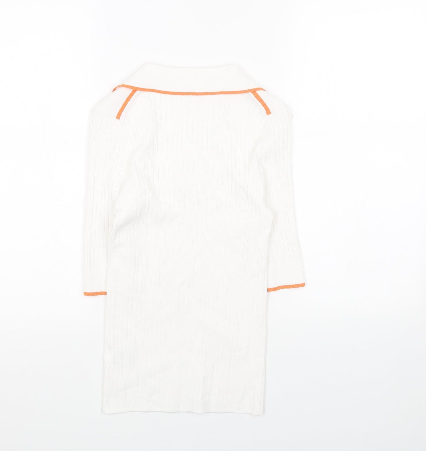 Marks and Spencer Womens White Collared Viscose Pullover Jumper Size 8 - Ribbed