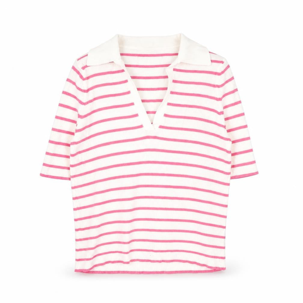 Marks & Spencer Womens White Collared Striped Acrylic Pullover Jumper Size M