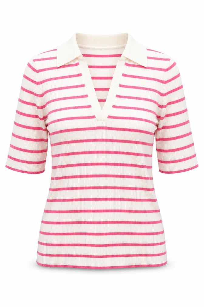 Marks & Spencer Womens White V-Neck Striped Acrylic Pullover Jumper Size M