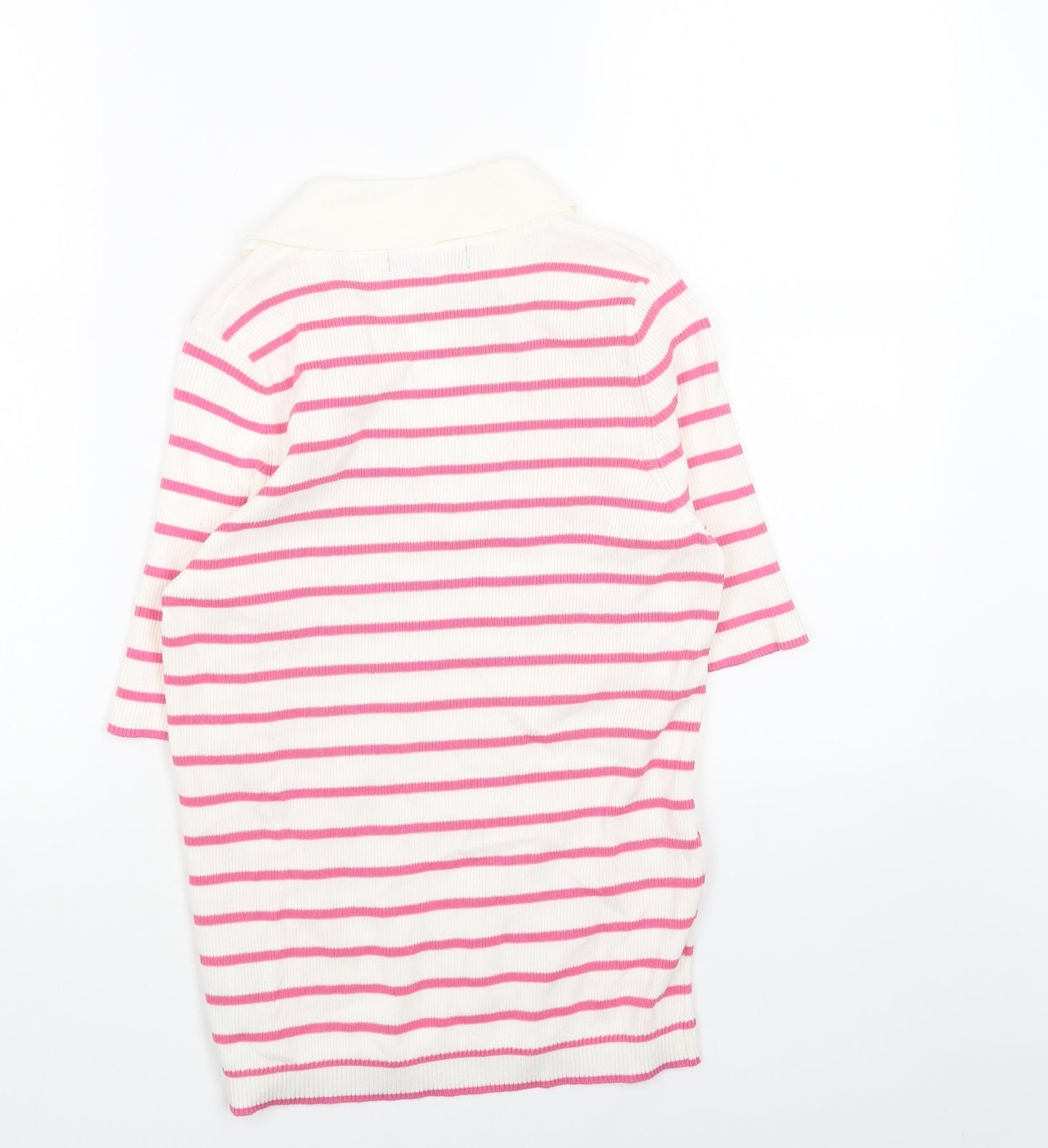 Marks and Spencer Womens White V-Neck Striped Acrylic Pullover Jumper Size M