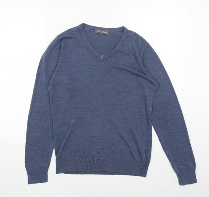 Marks & Spencer Mens Blue V-Neck Acrylic Pullover Jumper Size S