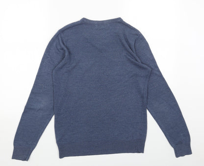 Marks & Spencer Mens Blue V-Neck Acrylic Pullover Jumper Size S