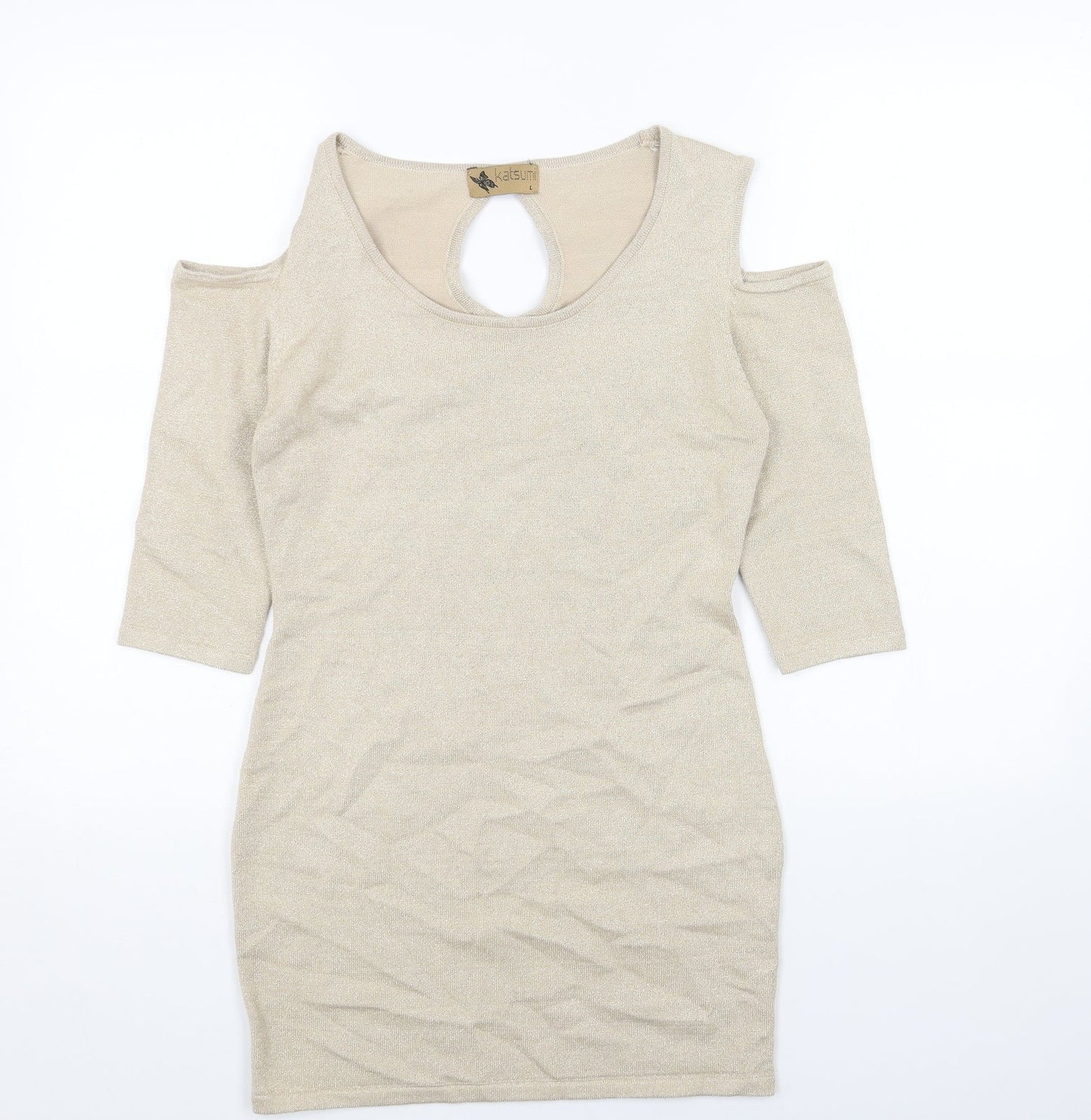 Katsumi Womens Gold Cotton Bodycon Size L Scoop Neck Pullover