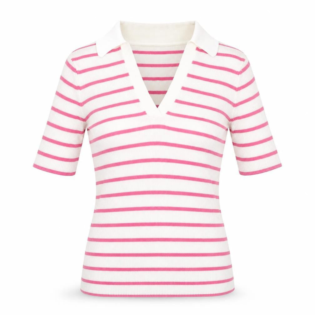Marks & Spencer Womens White Collared Striped Cotton Pullover Jumper Size XS