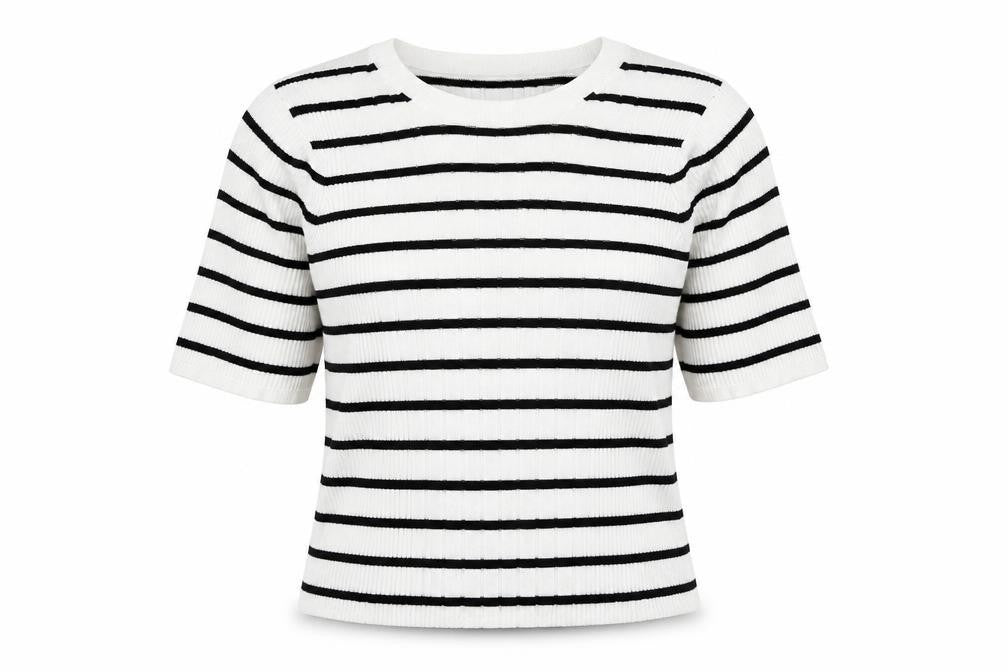 Marks & Spencer Womens White Scoop Neck Striped Cotton Pullover Jumper Size M - Ribbed
