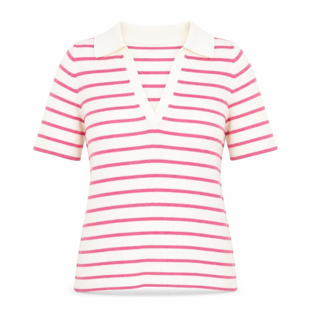 Marks & Spencer Womens Pink Collared Striped Cotton Pullover Jumper Size M - Ribbed Polo