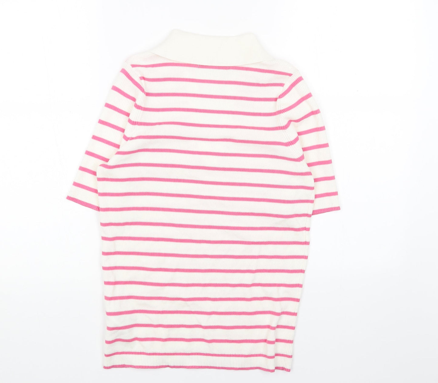Marks and Spencer Womens Pink Collared Striped Cotton Pullover Jumper Size M - Ribbed Polo