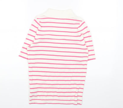 Marks & Spencer Womens Pink Collared Striped Cotton Pullover Jumper Size M - Ribbed Polo