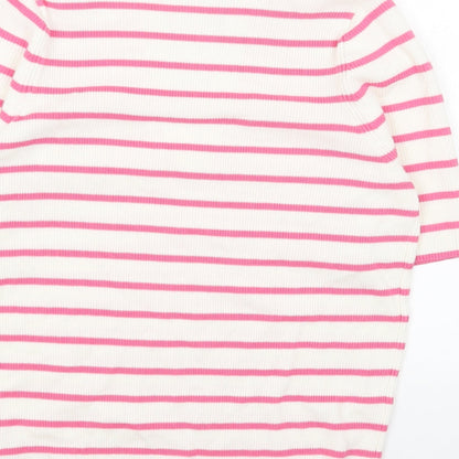 Marks & Spencer Womens Pink Collared Striped Cotton Pullover Jumper Size M - Ribbed Polo