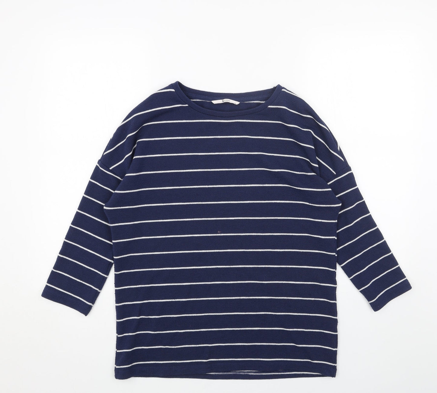TU Womens Blue Boat Neck Striped Acrylic Pullover Jumper Size 10