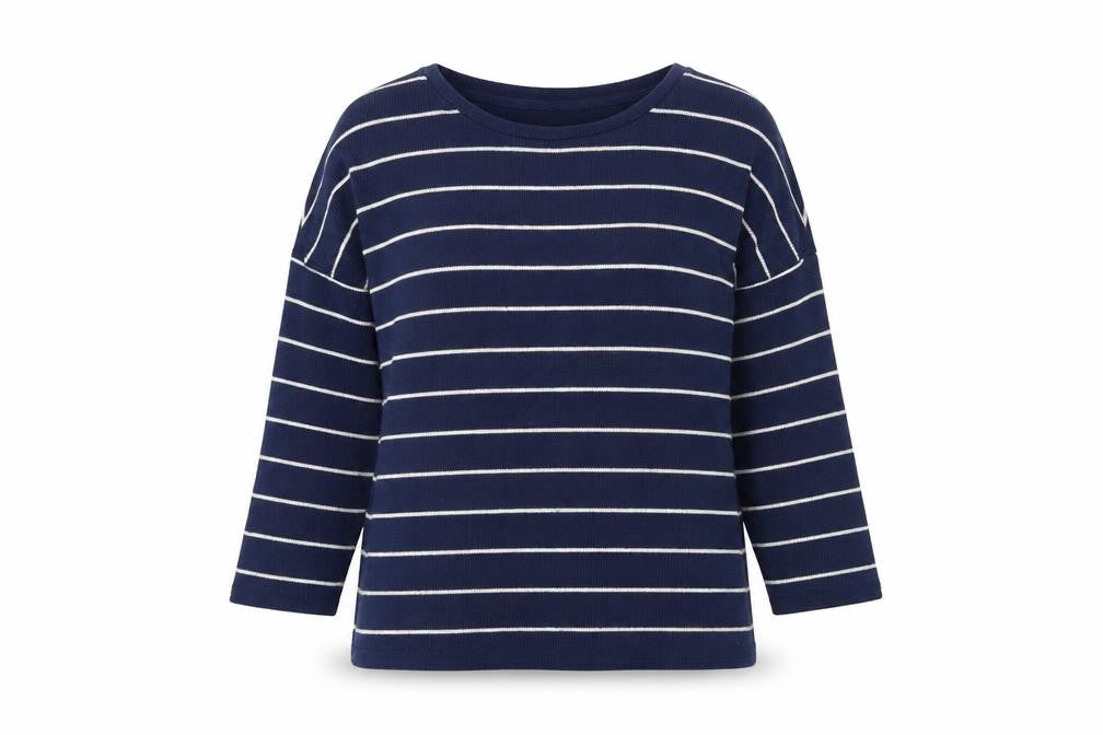 TU Womens Blue Boat Neck Striped Acrylic Pullover Jumper Size 10