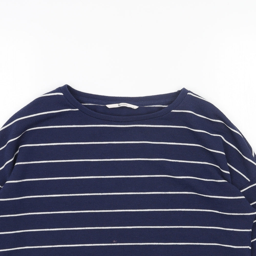 TU Womens Blue Boat Neck Striped Acrylic Pullover Jumper Size 10