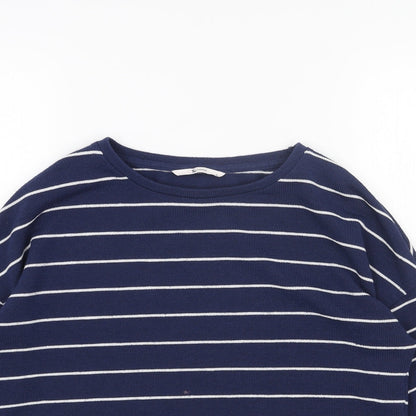 Tu Womens Blue Boat Neck Striped Acrylic Pullover Jumper Size 10