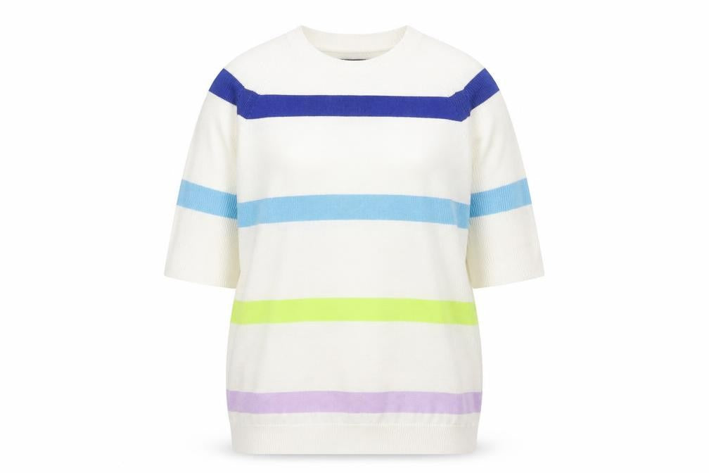 Marks & Spencer Womens White Round Neck Striped Cotton Pullover Jumper Size S