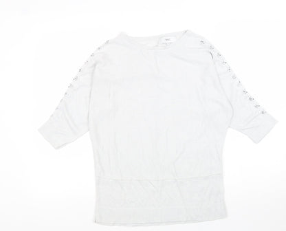 Next Womens Grey Viscose Basic Blouse Size 10 Boat Neck - Split Sleeve Detail