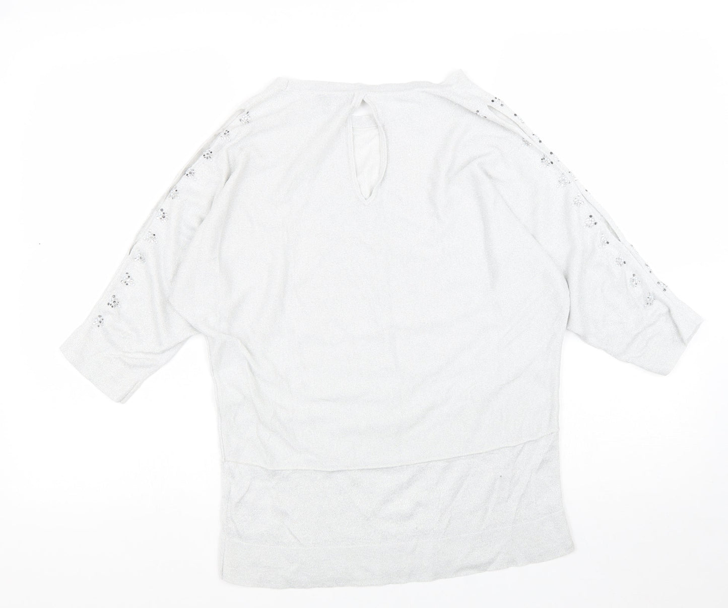NEXT Womens Grey Viscose Basic Blouse Size 10 Boat Neck - Split Sleeve Detail