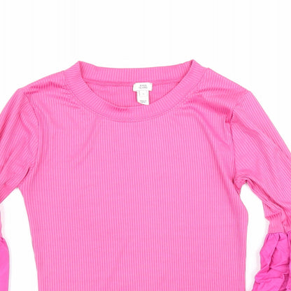 River Island Womens Pink Polyester Basic Blouse Size 8 Round Neck