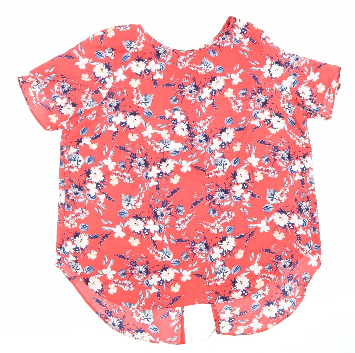 Atmoshphere Womens Red Floral Polyester Basic T-Shirt Size 16 Round Neck