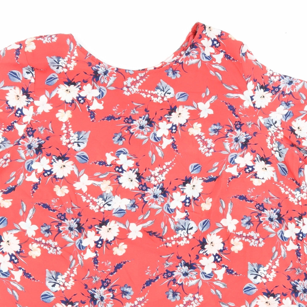 Atmoshphere Womens Red Floral Polyester Basic T-Shirt Size 16 Round Neck