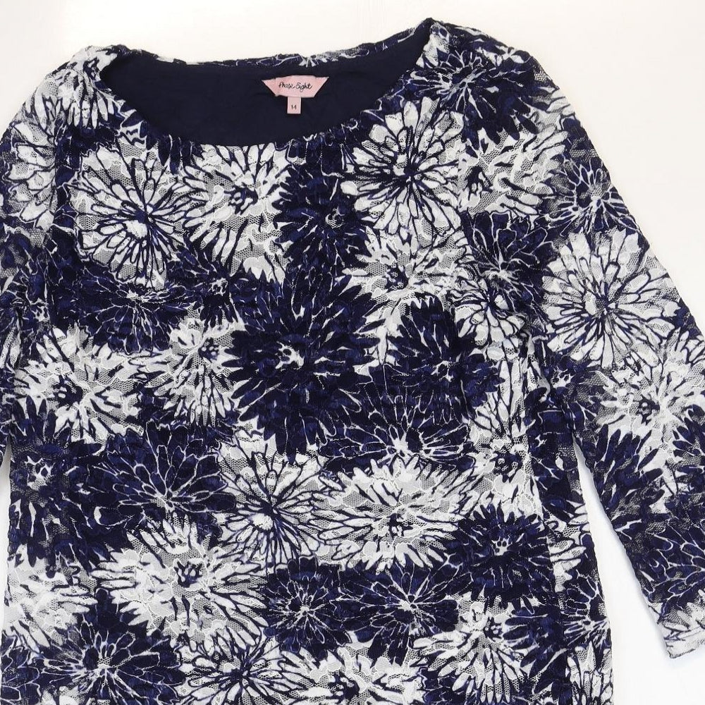 Phase Eight Womens Blue Floral Polyester Shift Size 14 Boat Neck Pullover