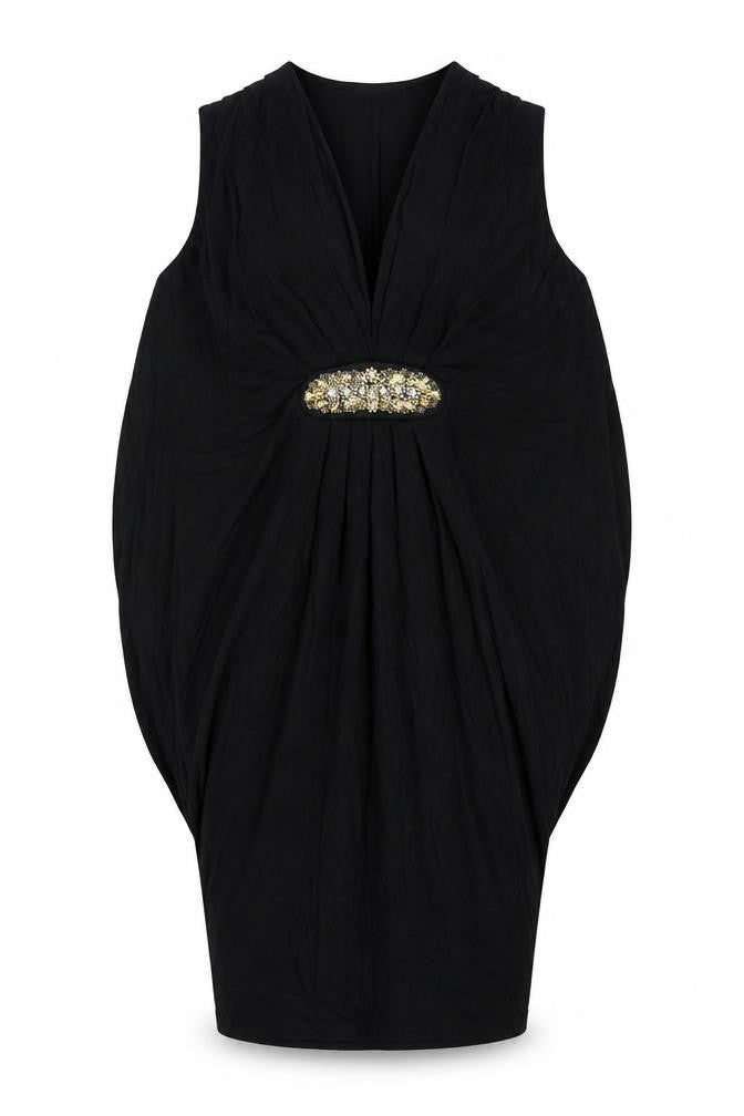 Marks & Spencer Womens Black Viscose Pencil Dress Size 12 V-Neck - Draped