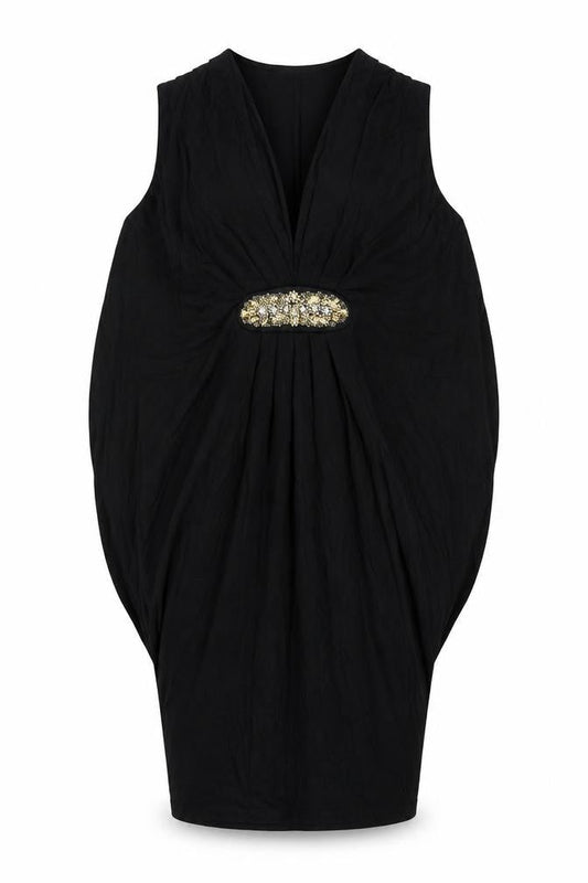 Marks & Spencer Womens Black Viscose Pencil Dress Size 12 V-Neck - Draped