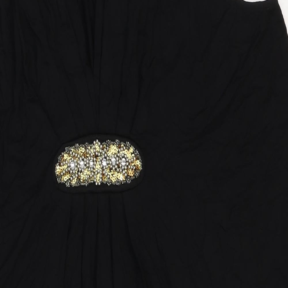 Marks and Spencer Womens Black Viscose Pencil Dress Size 12 V-Neck - Draped