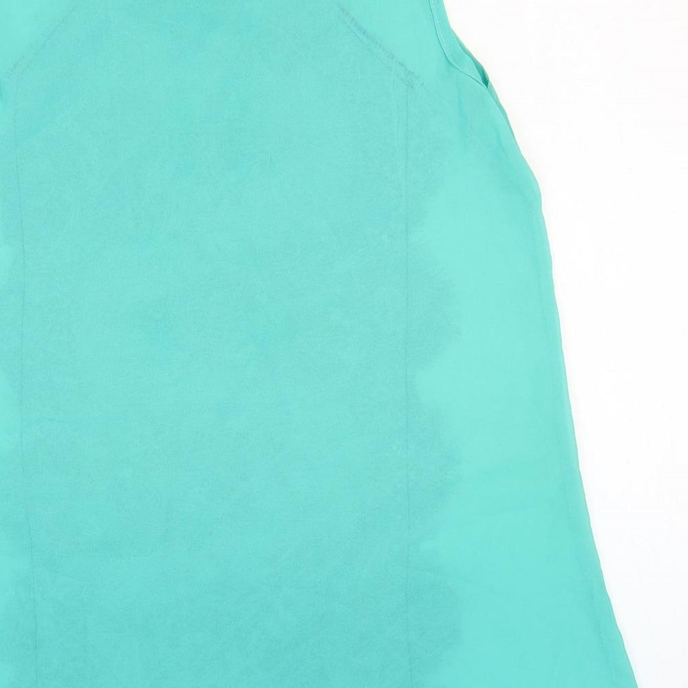 Preworn Womens Blue Floral Polyester Basic Blouse Size L Scoop Neck - Lace Detail, Size L/XL