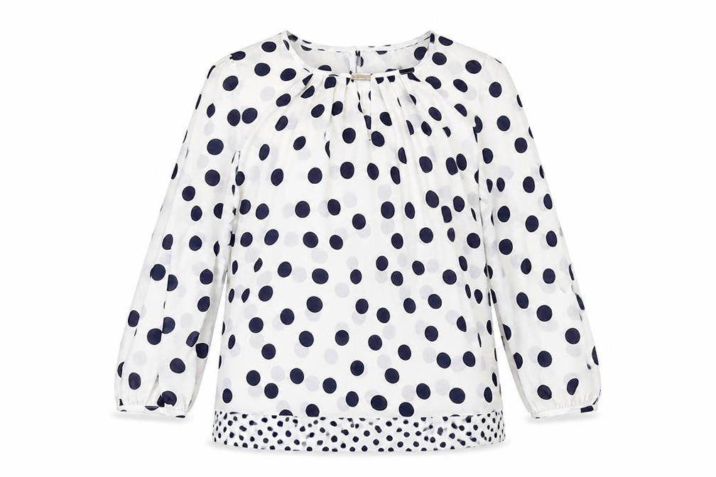 BIllie & Blossom Womens White Polka Dot Polyester Basic Blouse Size 10 Boat Neck