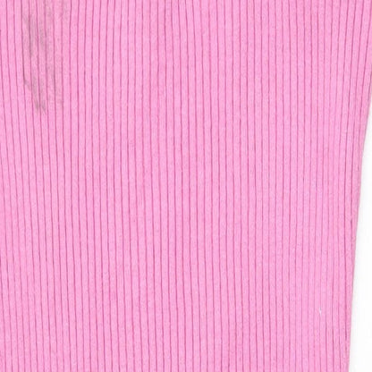 Womens Pink Viscose Bodycon Size L Square Neck Pullover - Chain Straps Ribbed