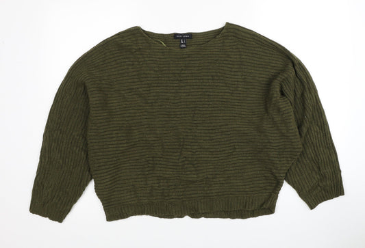 New Look Womens Green Boat Neck Acrylic Pullover Jumper Size L - Ribbed