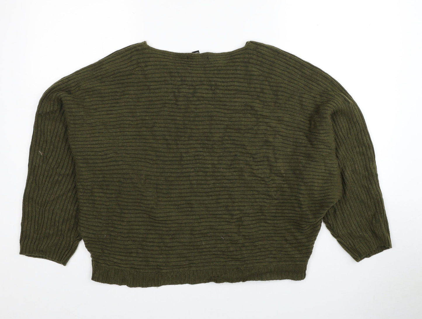 New Look Womens Green Boat Neck Acrylic Pullover Jumper Size L - Ribbed
