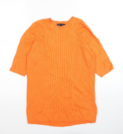 Marks & Spencer Womens Orange Scoop Neck Viscose Pullover Jumper Size L - Ribbed
